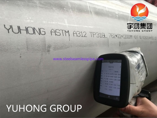 Tuyau d'acier inoxydable d'ASTM A312 TP316L grand en dehors du diamètre pour la haute résistante à la corrosion de chlorure