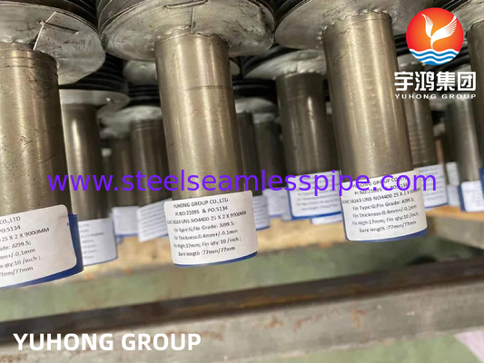 Tube à ailettes extrudées en alliage de nickel, type G, ASME SB163 N04400 25x2x9000MM AL99.5, application pour échangeur de chaleur