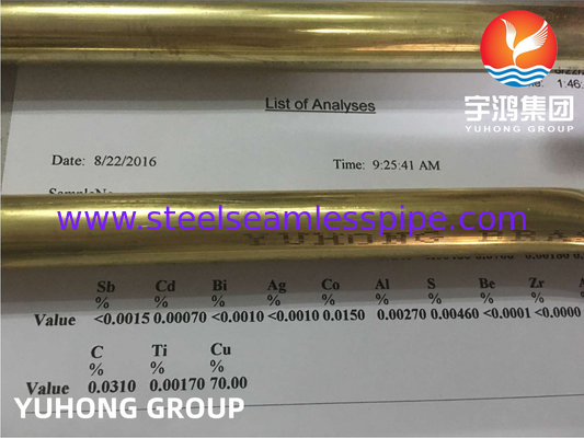 ASTM B111 / ASME SB111 C44300 Tubes en cuivre et nickel sans soudure pour les systèmes de refroidissement par condensateur
