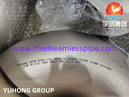 Alliage de nickel soudé bout à bout des garnitures de tuyau B16.9 ASTM B366 Incoloy 800H coude de 180 degrés
