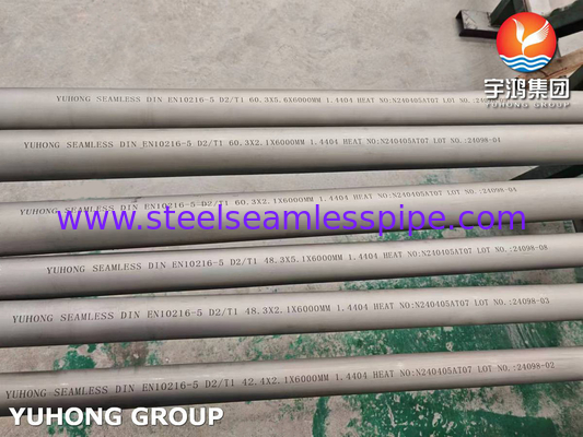 Pipe sans soudure en acier inoxydable EN 10216-5 D2/T1 1.4404 TP316L Pour le pétrole et le gaz