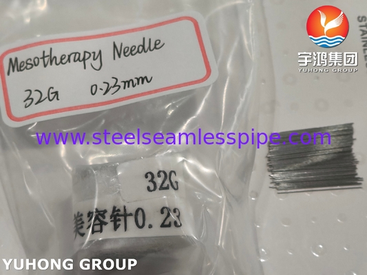 Tuyau d' aiguille de mésothérapie en acier inoxydable 32G pour chirurgie plastique, pointe d' aiguille tri-bevelée