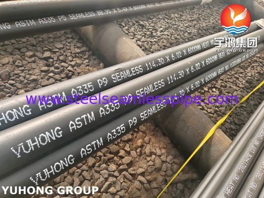 ASTM A335 / ASME SA335 P9 Pipe sans soudure en acier allié à l' extrémité bisseuse peinte en noir