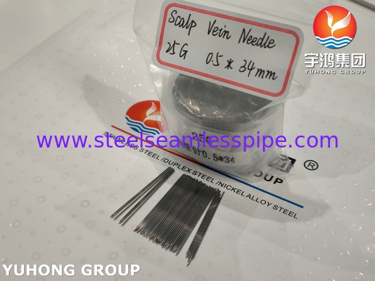 Tubes d'aiguille d'injection intraveineuse en acier inoxydable médical ISO9626 SUS304 25G 0,5*34MM