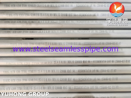 Tube sans soudure en acier inoxydable ASTM A269 TP304, décapé et recuit, pour échangeur de chaleur et service général