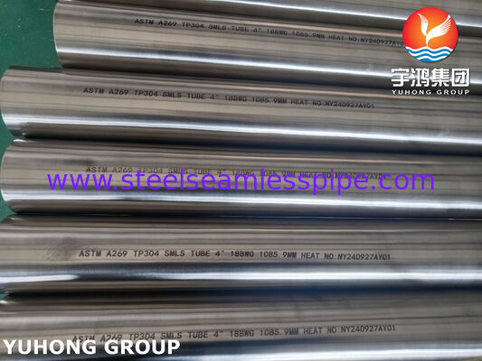 Tubes sans soudure en acier inoxydable brillant recuit ASTM A269 TP304 pour évaporateur 4" 18BWG