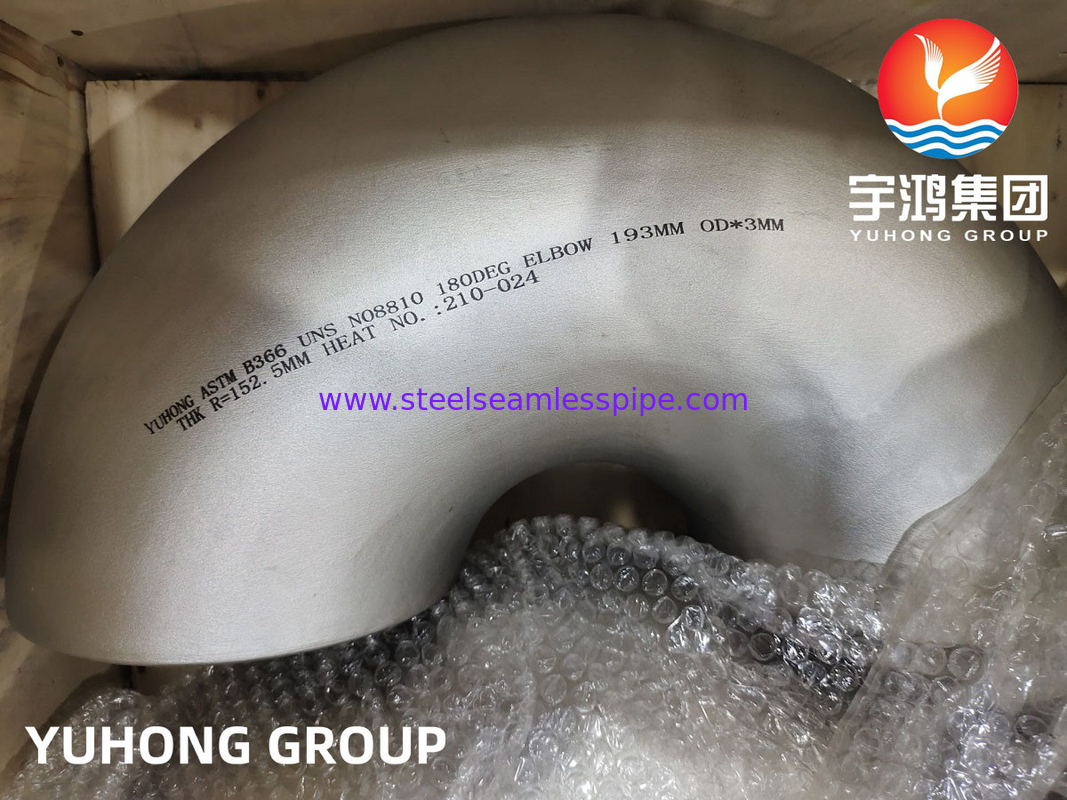 Alliage de nickel soudé bout à bout des garnitures de tuyau B16.9 ASTM B366 Incoloy 800H coude de 180 degrés