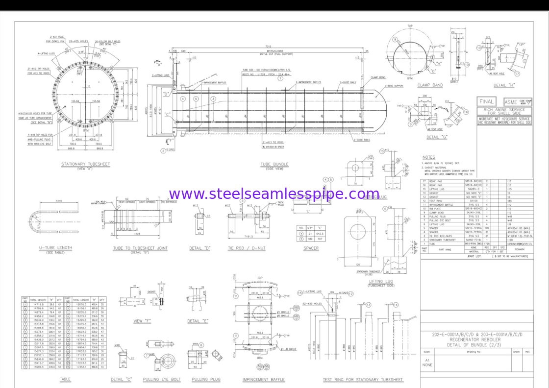 Tubes en acier inoxydable sans soudure en U-Bend SA213 TP316L