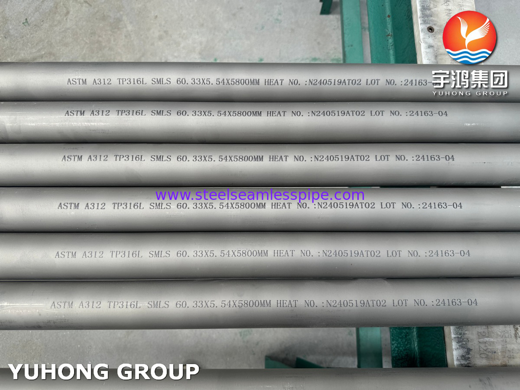 Tuyau sans soudure en acier inoxydable ASTM A312 TP316L avec contrôle par courants de Foucault, épreuve hydrostatique et ultrasons pour applications pétrochimiques