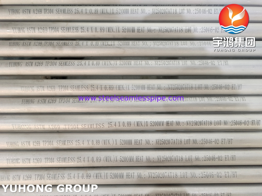Tube sans soudure en acier inoxydable ASTM A269 TP304, décapé et recuit, pour échangeur de chaleur et service général