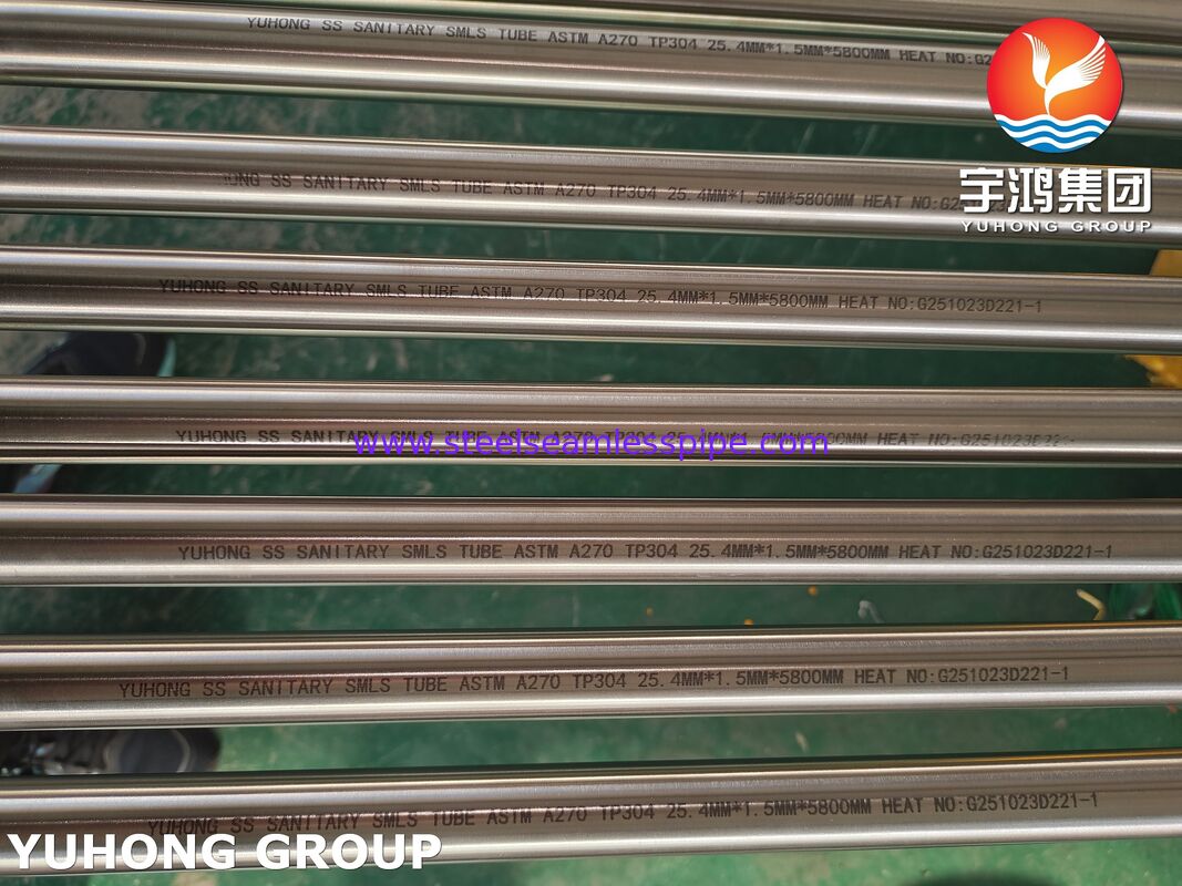 Tube sanitaire sans soudure, recuit brillant, en acier inoxydable ASTM A270 TP304, pour l'industrie agroalimentaire