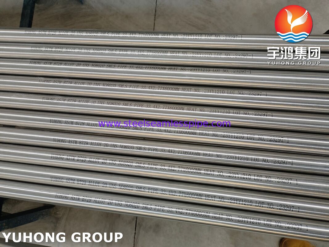 Tube sans soudure en alliage 20 (UNS N08020) ASTM B729, résistant à la corrosion pour environnements acides