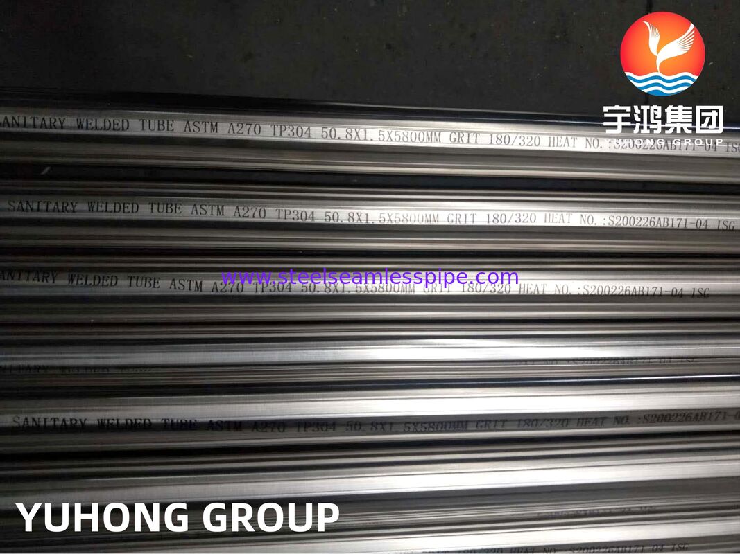 Tube soudé en acier inoxydable sanitaire ASTM A270 TP304 avec finition polie mécaniquement et électropolie et rugosité Ra personnalisée