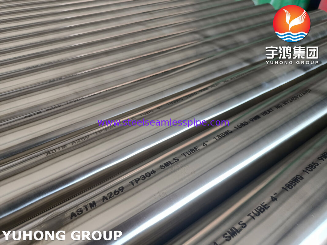 Tubes sans soudure en acier inoxydable brillant recuit ASTM A269 TP304 pour évaporateur 4" 18BWG