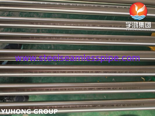 Tube sanitaire sans soudure, recuit brillant, en acier inoxydable ASTM A270 TP304, pour l'industrie agroalimentaire